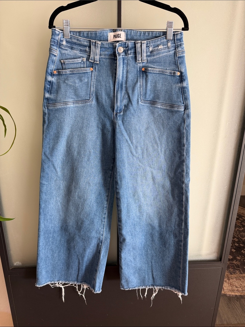 PAIGE lightly distressed Relaxed Wide-Leg Jeans with Raw Hem